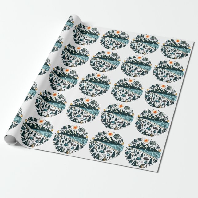 Nature Adventure Camping Travel Exploration Wrapping Paper (Unrolled)