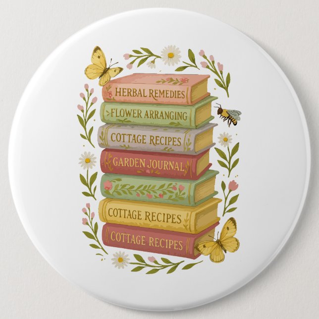 Nature and Book Lover Botanical Stack 6 Cm Round Badge (Front)