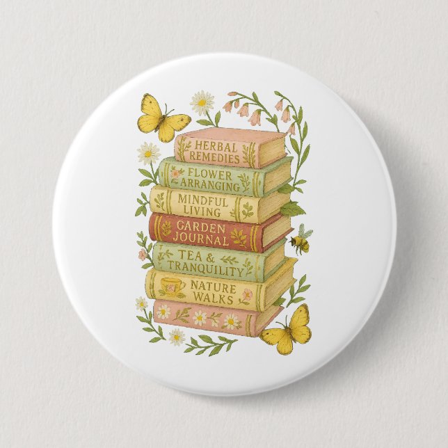 Nature and Book Lover Botanical Stack 7.5 Cm Round Badge (Front)
