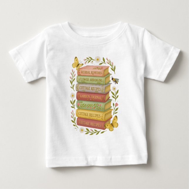 Nature and Book Lover Botanical Stack Baby T-Shirt (Front)