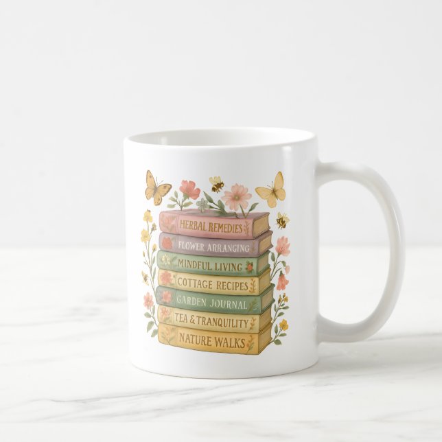 Nature and Book Lover Botanical Stack Coffee Mug (Right)
