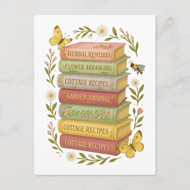 Nature and Book Lover Botanical Stack Postcard (Front)