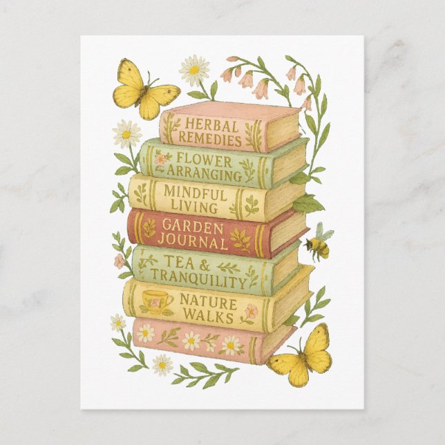 Nature and Book Lover Botanical Stack Postcard (Front)