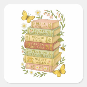 Nature and Book Lover Botanical Stack Square Sticker