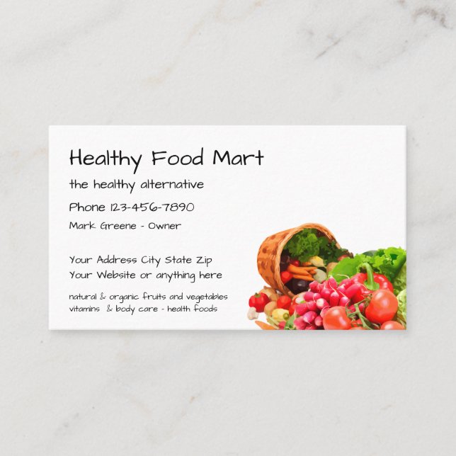 Nature And Organic Health Food Market Business Card (Front)