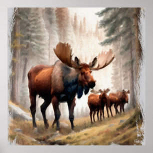 *~* Nature  AP49  MOOSE Forest  Woods Herd Poster