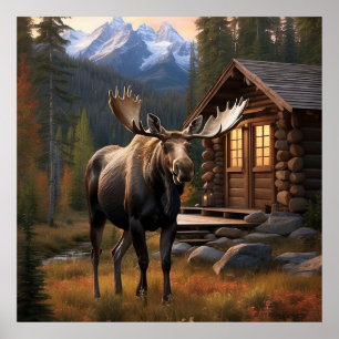 *~* Nature AP49 MOOSE Woods Forest Dusk Mountains Poster