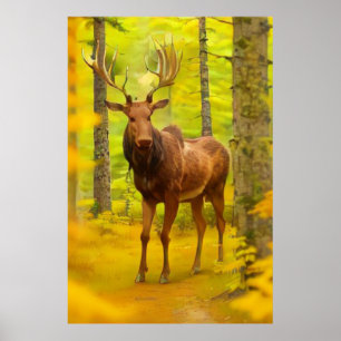 *~* Nature AP49 MOOSE Woods Forest Fall Yellow Poster