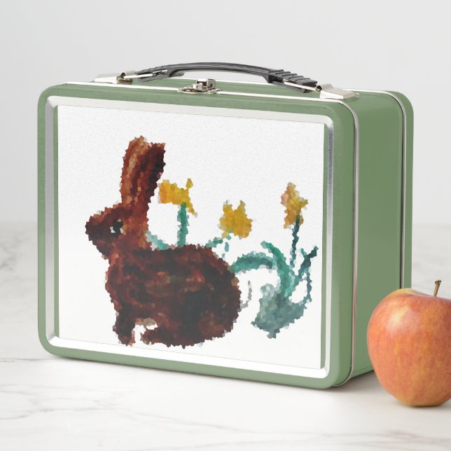 Nature Art Daffodils Rabbit Metal Lunch Box (In Situ)