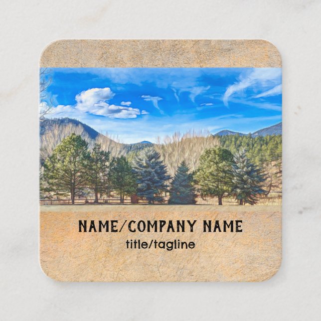 nature art mountain blue sky landscape outdoors square business card (Front)