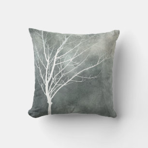 nature art pillow white tree on textured grey
