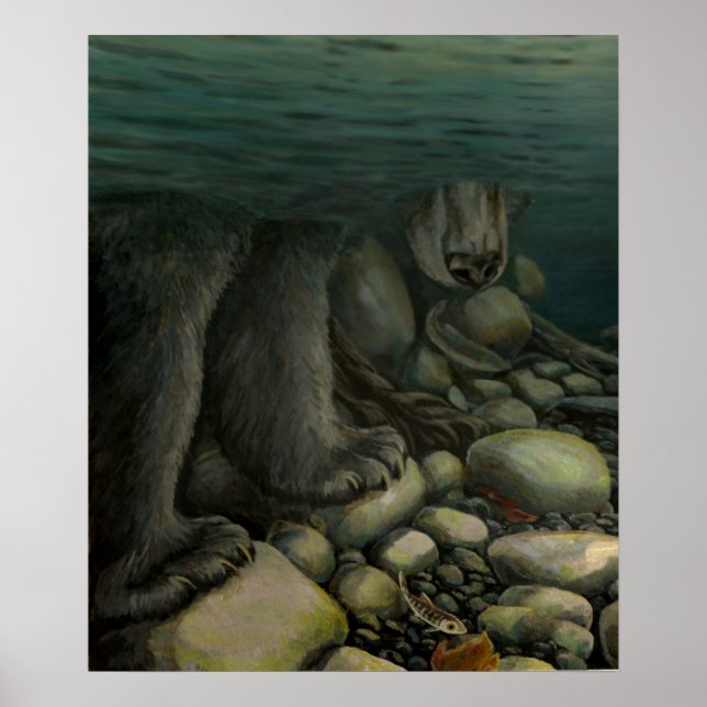 Nature Art Poster Salmon Fishing Bear Art Print (Front)