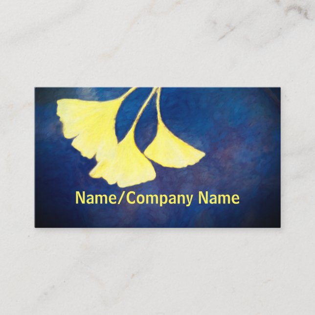 nature art Yellow Ginkgo leaves on blue Business Card (Front)