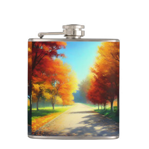 Nature Autumn Trees in The Forest Hip Flask