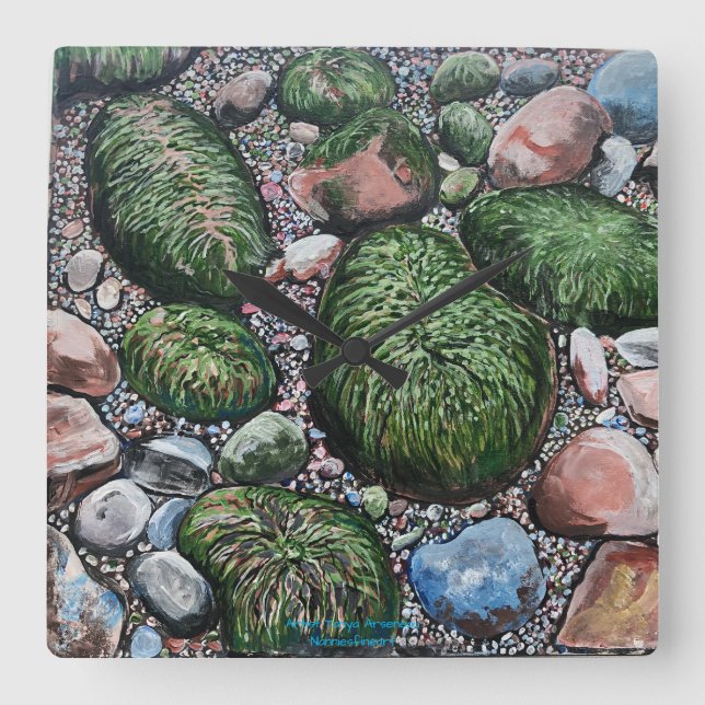 Nature Beach Rocks Modern Square Wall Clock (Front)