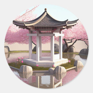 Nature Beauty Sakura Cherry Blossom Garden View Classic Round Sticker