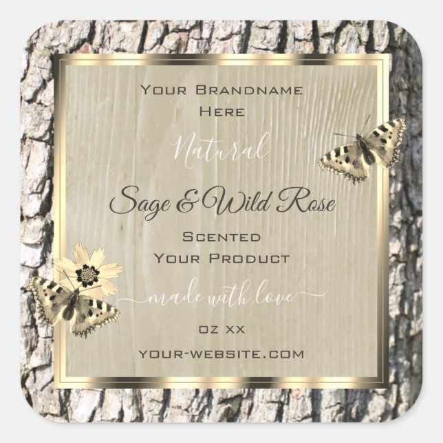 Nature Beige Tree Bark Gold Frame Product Labels (Front)