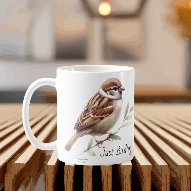Nature  Bird Sparrow Watching Watercolor Coffee Mug (Creator Uploaded)
