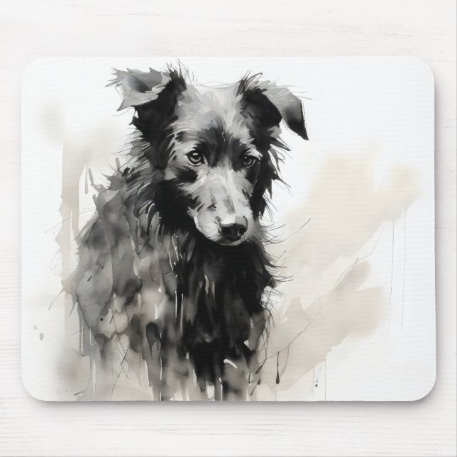 Nature Black Dog Ink Mouse Mat (Front)