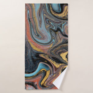 Nature blue and green marbling with golden glitter bath towel