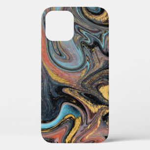 Nature blue and green marbling with golden glitter iPhone 12 case