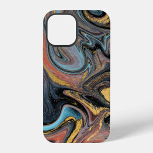 Nature blue and green marbling with golden glitter iPhone 12 case