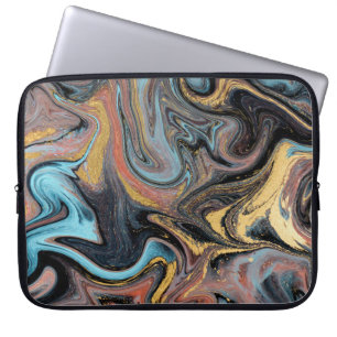 Nature blue and green marbling with golden glitter laptop sleeve