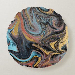 Nature blue and green marbling with golden glitter round cushion