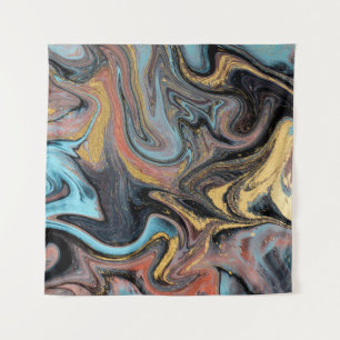 Nature blue and green marbling with golden glitter tapestry