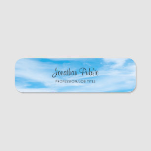 Nature Blue Sky Clouds Handwritten Script Trendy Name Tag