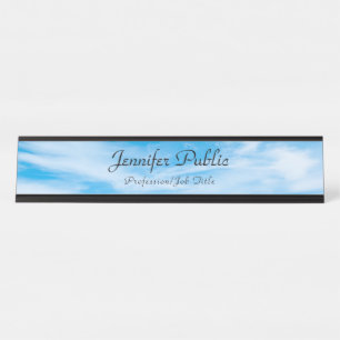 Nature Blue Sky White Clouds Modern Elegant Trendy Desk Name Plate