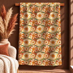 Nature Boho Rusty Burnt Orange Daisy Blanket Gift