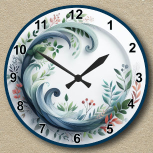 Nature Botanical Design With Standard Numbers Round Clock