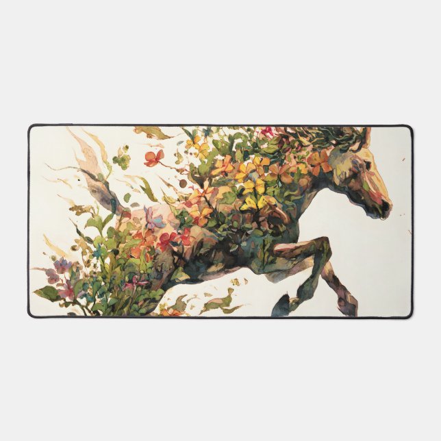 Nature Botanical Floral Horse Jumping Desk Mat (Front)
