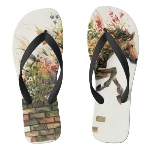 Nature Botanical Floral Horse Jumping Flip Flops