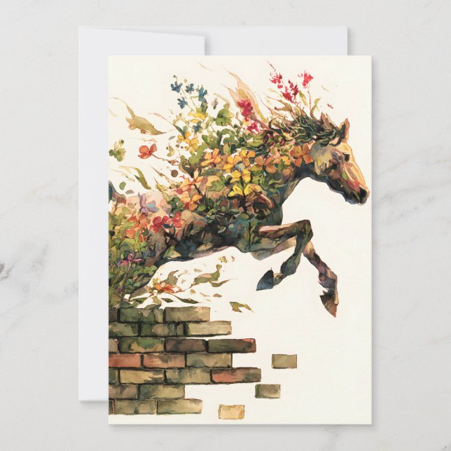 Nature Botanical Floral Horse Jumping Holiday Card (Front)