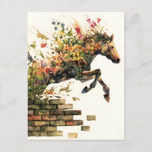 Nature Botanical Floral Horse Jumping Holiday Postcard