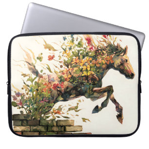 Nature Botanical Floral Horse Jumping Laptop Sleeve