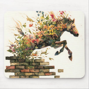 Nature Botanical Floral Horse Jumping Mouse Mat