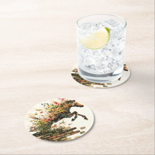 Nature Botanical Floral Horse Jumping Round Paper Coaster