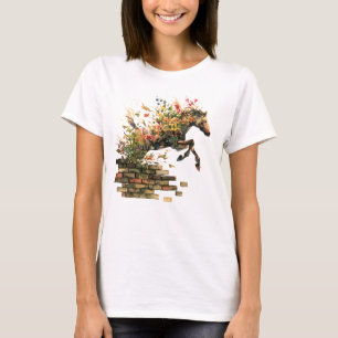 Nature Botanical Floral Horse Jumping T-Shirt