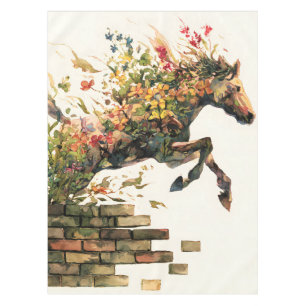 Nature Botanical Floral Horse Jumping Tablecloth