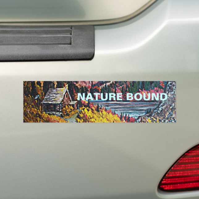 Nature Bound Cabin by the Lake Oil Painting Design Bumper Sticker (On Car)