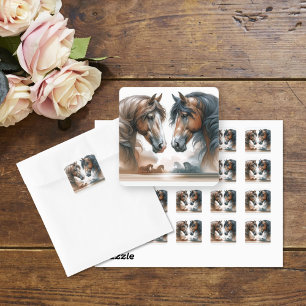 Nature Brown Horses Wedding Square Sticker