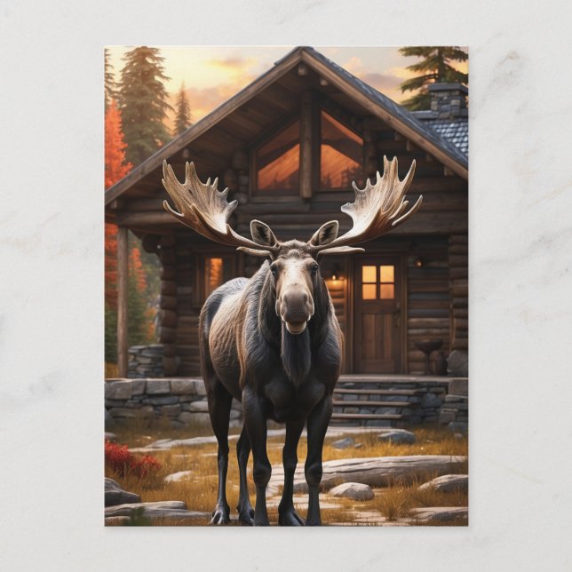 *~* Nature Cabin AP49 MOOSE Forest Cottage Postcard (Front)
