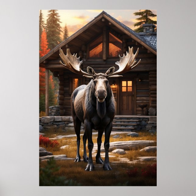 *~* Nature Cabin AP49 MOOSE Forest Cottage Poster (Front)