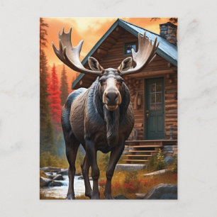 *~* Nature Cabin STREAM AP49 MOOSE Forest  Postcard