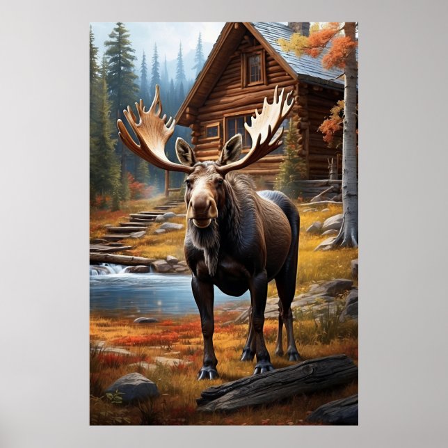 *~* Nature Cabin STREAM AP49 MOOSE Forest  Poster (Front)