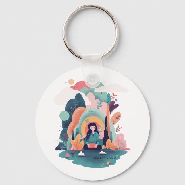 Nature Calm Aesthetic Art Keychain (Front)
