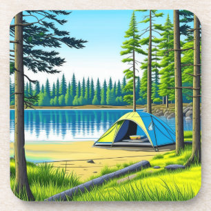Nature Camping Themed Tent in the Woods Coaster